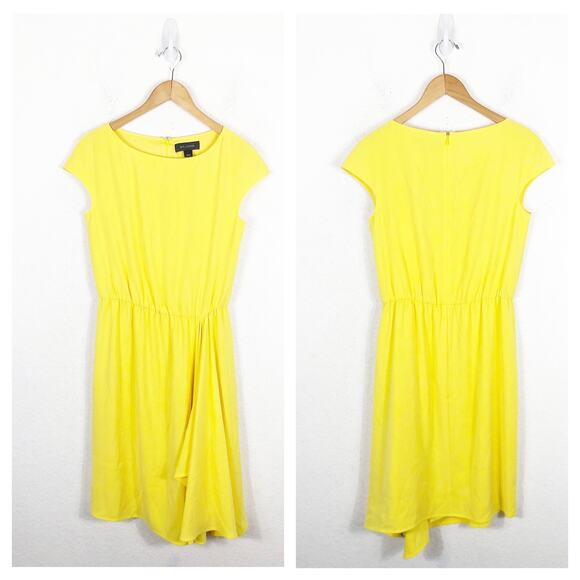 St. John Bateau Neck Mini Dress Size 4 Yellow Casual Draped Stretch - Picture 1 of 12